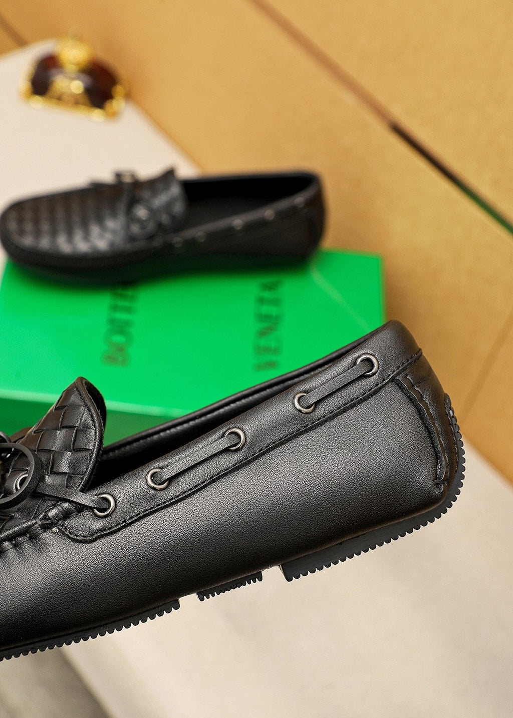 Bottega Veneta Black Woven Slip-On Loafers
