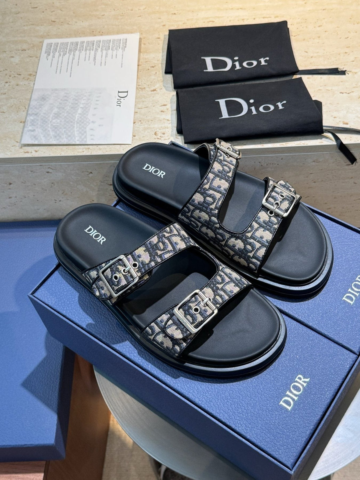 Dior Men's Aqua Buckle Slide Sandals